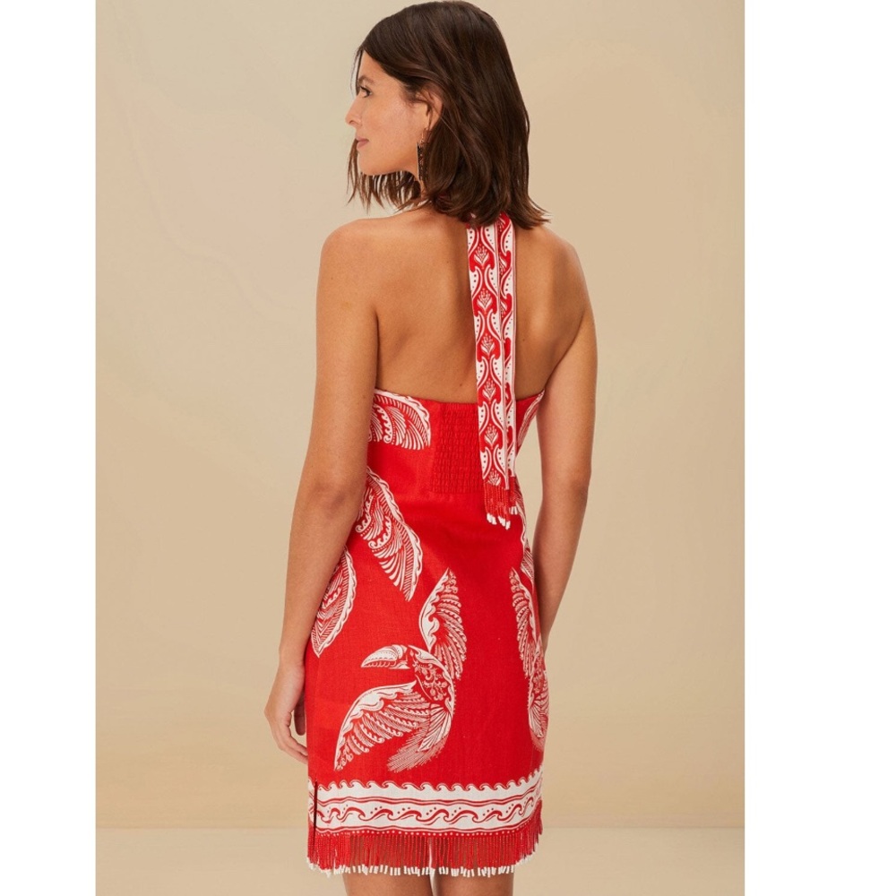 FARM Rio Beaded Fringe Red Off-White Majestic Coconut Mini Dress Size Small NWT - Picture 16 of 16